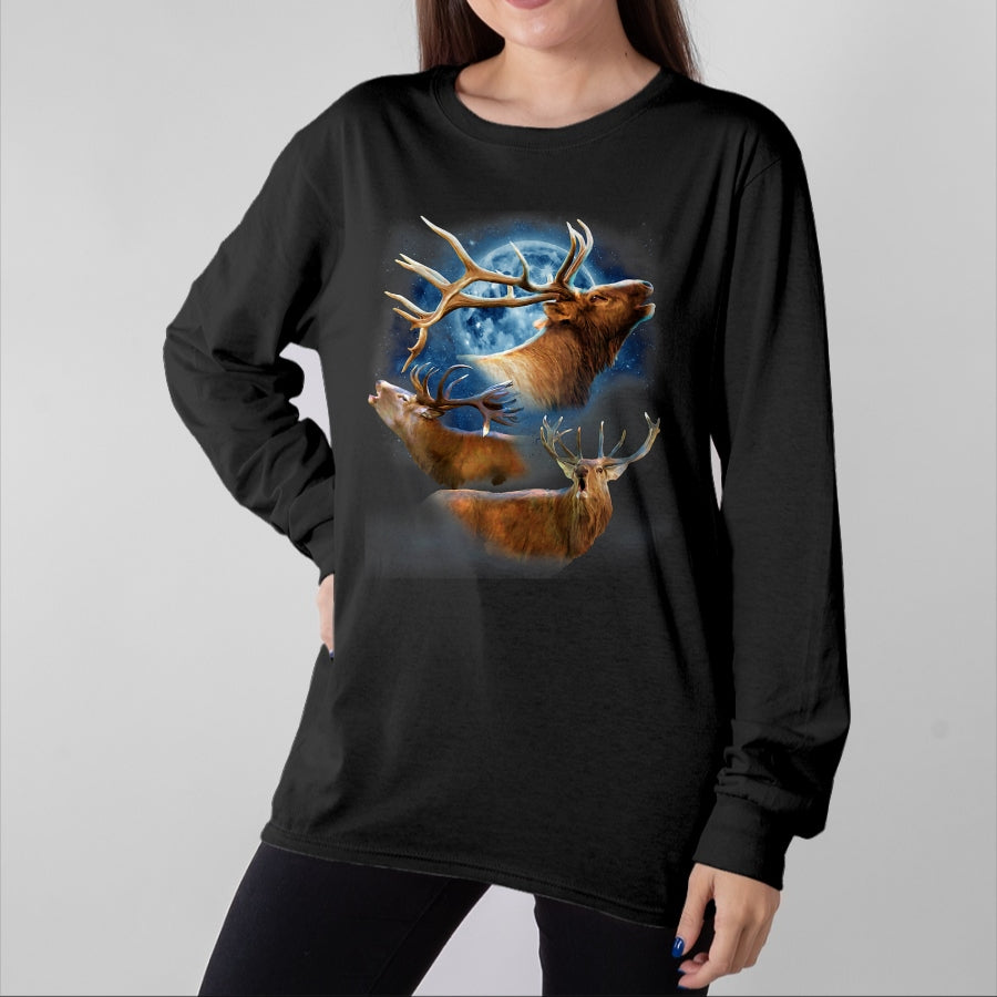 Funny Hunting Shirt, Gift For Hunting Lover Unisex T-Shirt/Hoodie/Sweatshirt HLT00 - Funny Elk Hunting T-Shirt - Elk Howling at the Moon