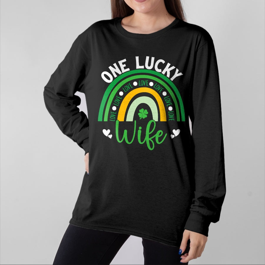 Best Wife Shirt, Wife and Husband Unisex T-Shirt/Hoodie/Sweatshirt HLT00 - Gift for wife T shirt, lucky wife One Lucky Wife Boho Rainbow Irish Saint Patrick's Day T-Shirt