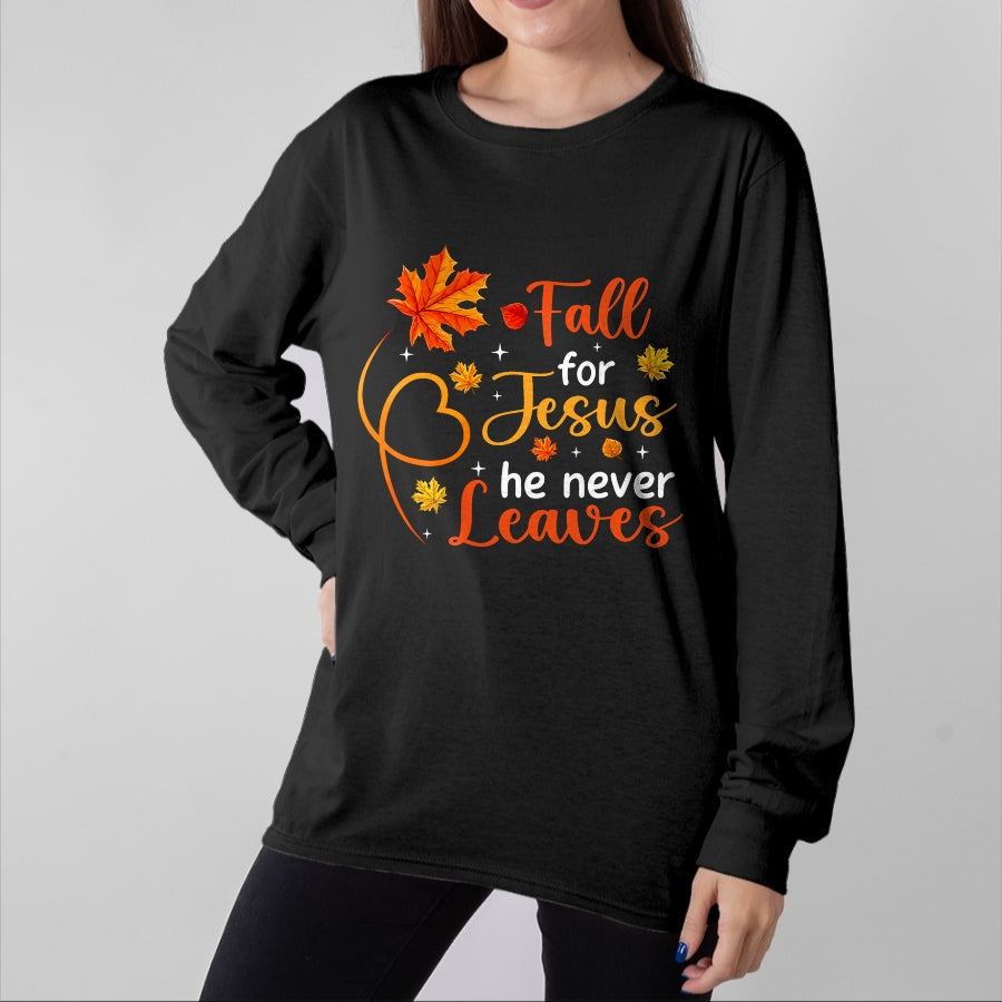 Best Thanksgiving Family Shirt , Funny Thanksgiving UnisexT-Shirt/Hoodie/Sweatshirt HLT00 - Fall for Jesus He Never Leaves Christian Faith Cross Pumpkin T-Shirt