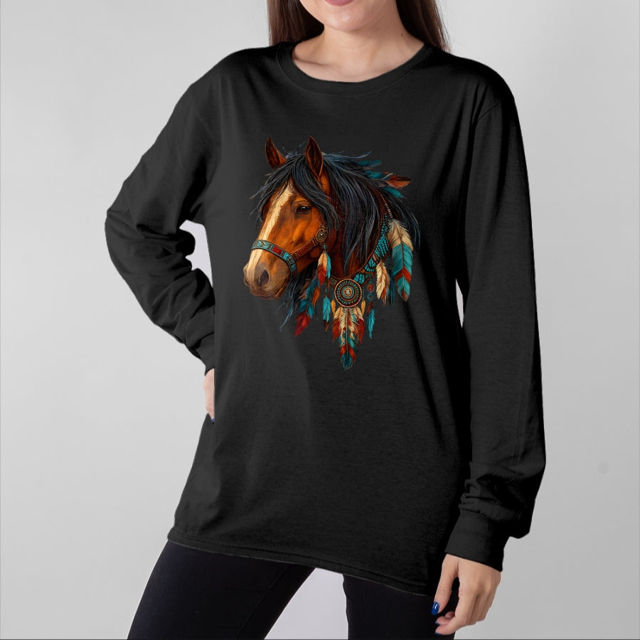 Best Horse Lover Shirt , Funny Horse UnisexT-Shirt/Hoodie/Sweatshirt HLT00 - Proud Indian Native American Horse Animal Feather Headdress T-Shirt
