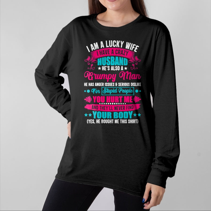 Best Wife Shirt, Wife and Husband Unisex T-Shirt/Hoodie/Sweatshirt HLT00 - Gift for wife T shirt, lucky wife Womens I Am A Lucky Wife, I Have A Crazy Husband V-Neck T-Shirt