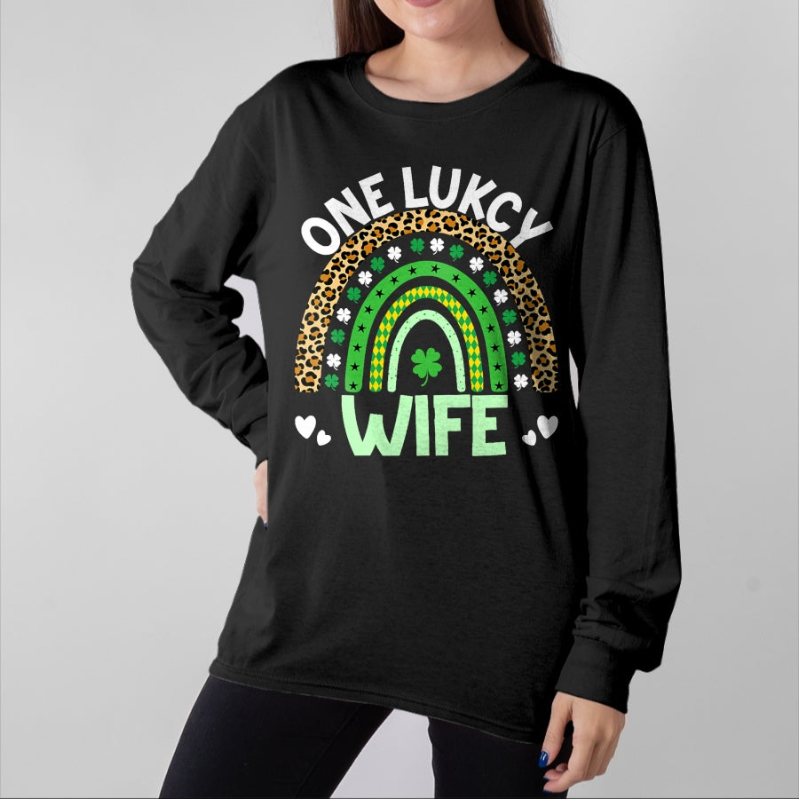 Best Wife Shirt, Wife and Husband Unisex T-Shirt/Hoodie/Sweatshirt HLT00 - Gift for wife T shirt, lucky wife One Lucky Wife Leopard Rainbow Saint Patrick's Day T-Shirt (1)