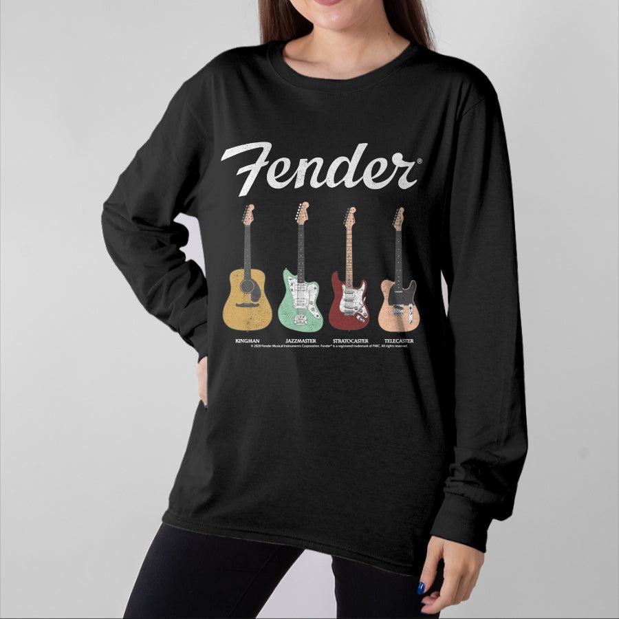 Guitar Lover Shirt, Funny Guitar UnisexT-Shirt/Hoodie/Sweatshirt HLT00 - Fender Vintage Guitar Lineup Long Sleeve T-Shirt