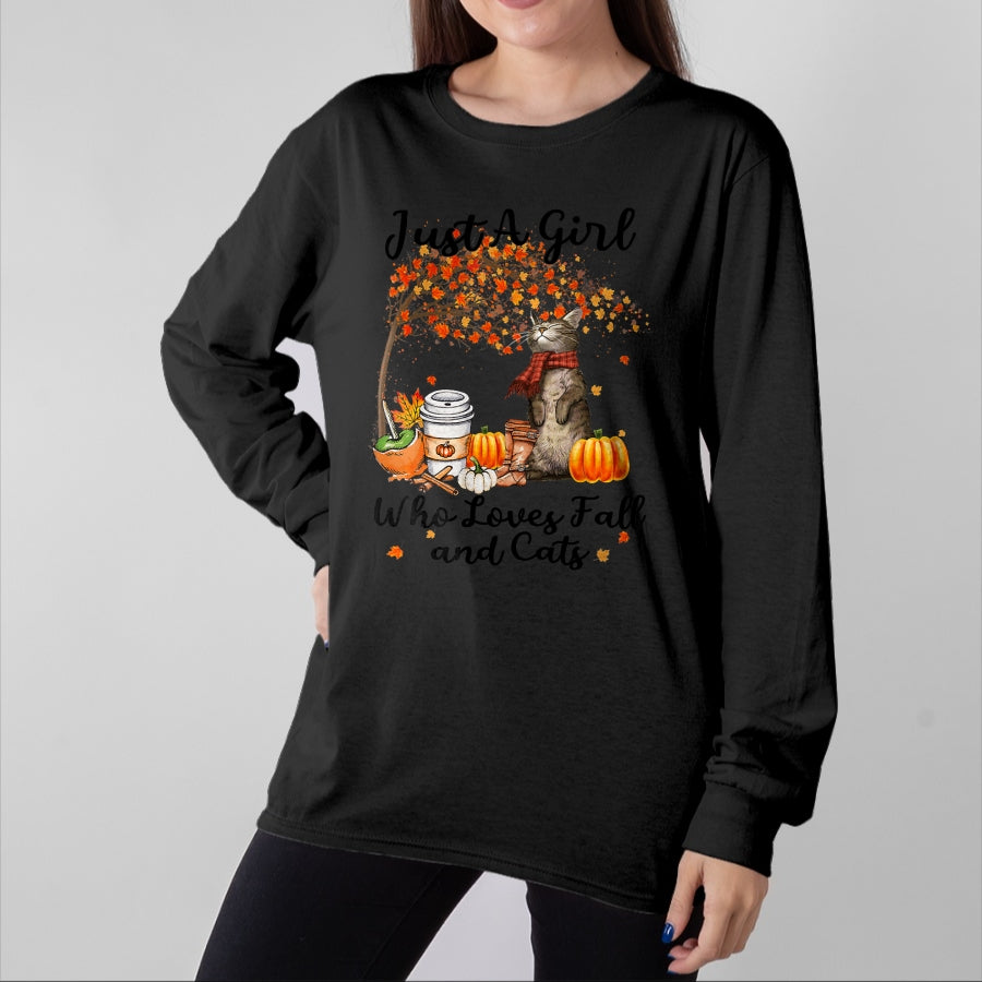 Cat Love Shirt, Funny Cat Lover Gift UnisexT-Shirt/Hoodie/Sweatshirt HLT00 - Tu Just A Girl Who Loves Fall And Cat Costume Thanksgiving T-Shirt