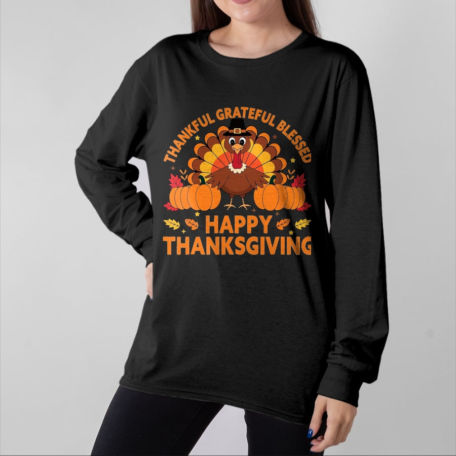 Best Thanksgiving Family Shirt , Funny Thanksgiving UnisexT-Shirt/Hoodie/Sweatshirt HLT00 - Thankful Grateful Blessed Turkey, Happy Thanksgiving T-Shirt, Men, Black, 3X-Large