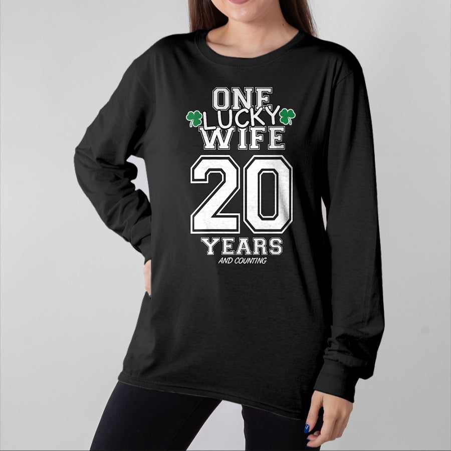 Best Wife Shirt, Wife and Husband Unisex T-Shirt/Hoodie/Sweatshirt HLT00 - Gift for wife T shirt, lucky wife Womens 20 Years Lucky Wife Funny St Patrick's Day Anniversary He