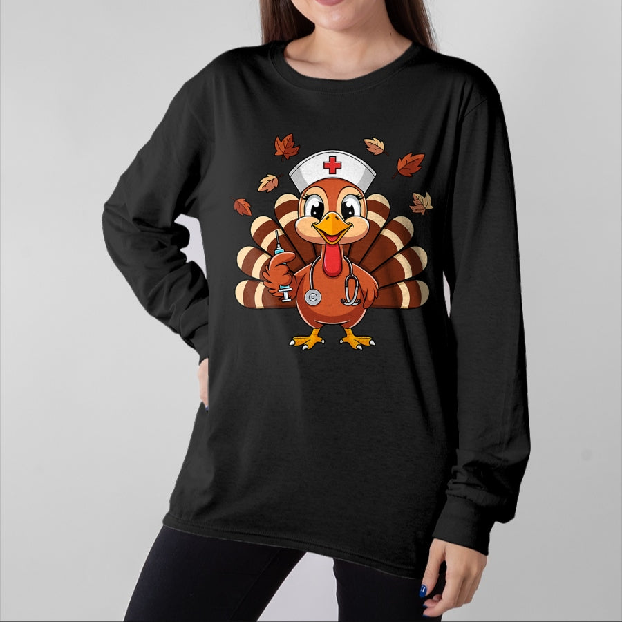 Funny Nurse Shirt, Nurse Unisex T-Shirt/Hoodie/Sweatshirt HLT00 - Thanksgiving Nurse Turkey RN ICU ER NICU Nurse Crew Women T-Shirt