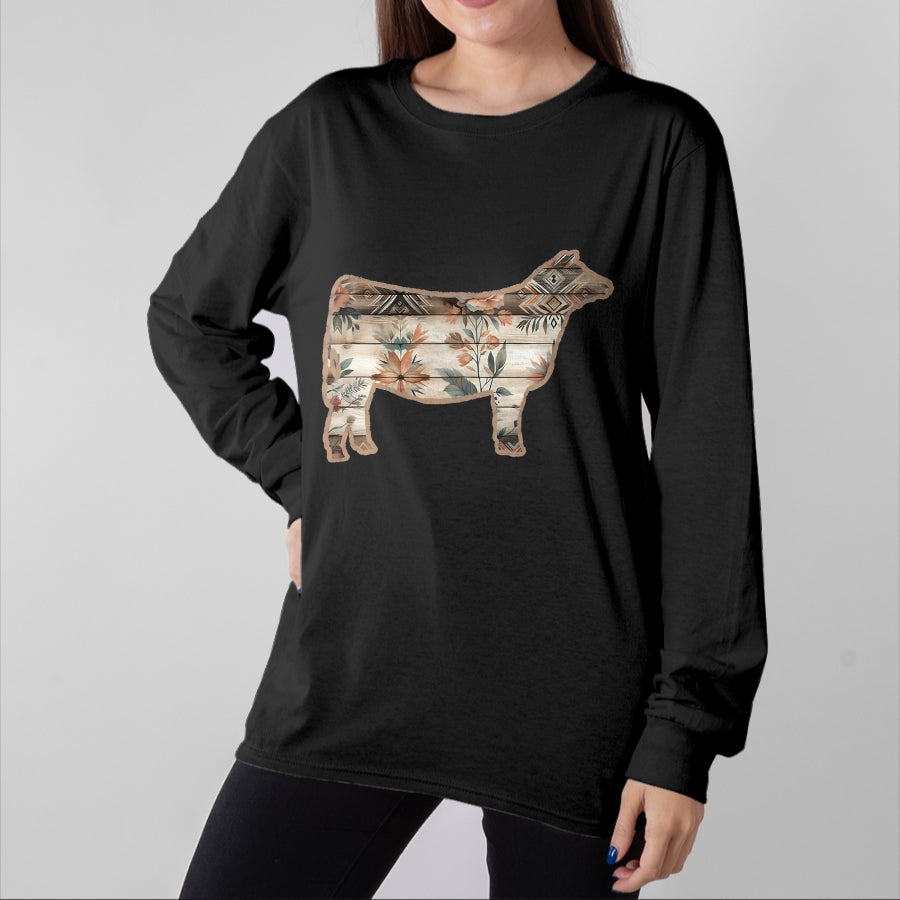 Best Farmer Life Shirt, Funny Farmer UnisexT-Shirt/Hoodie/Sweatshirt HLT00 - Show Stock Beef Cow with Rustic Floral Cottage Pattern T-Shirt