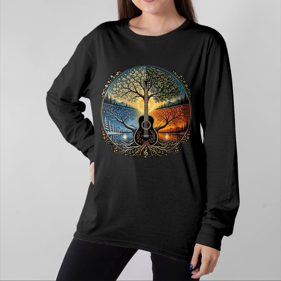 Guitar Lover Shirt, Funny Guitar UnisexT-Shirt/Hoodie/Sweatshirt HLT00 - Acoustic Guitar by the Lake Seasons Nature Music T-Shirt, Men, Black, X-Large