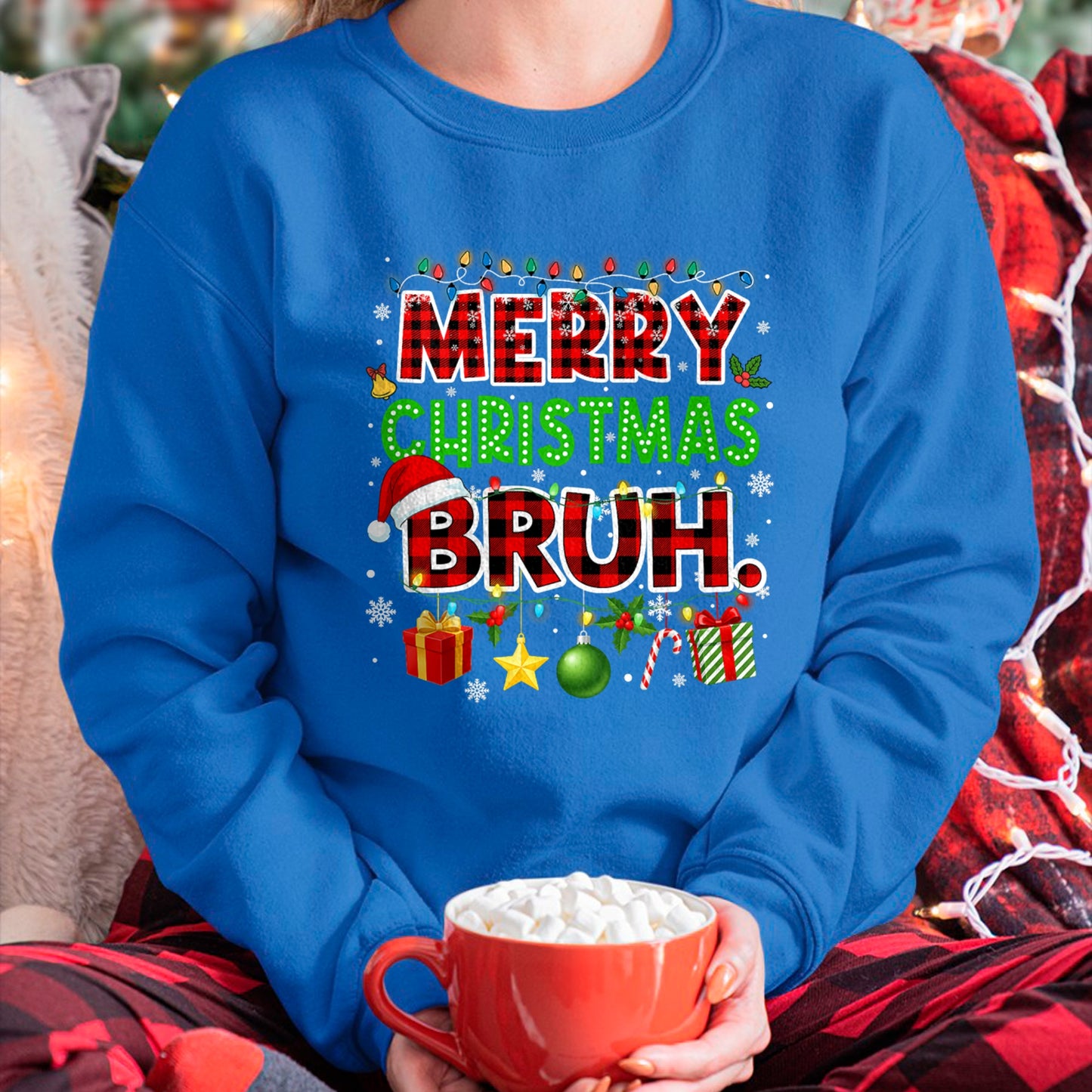 Merry Christmas Bruh Funny Red Plaid Teens Meme T-Shirt (SKU-MRCM-13) FMA