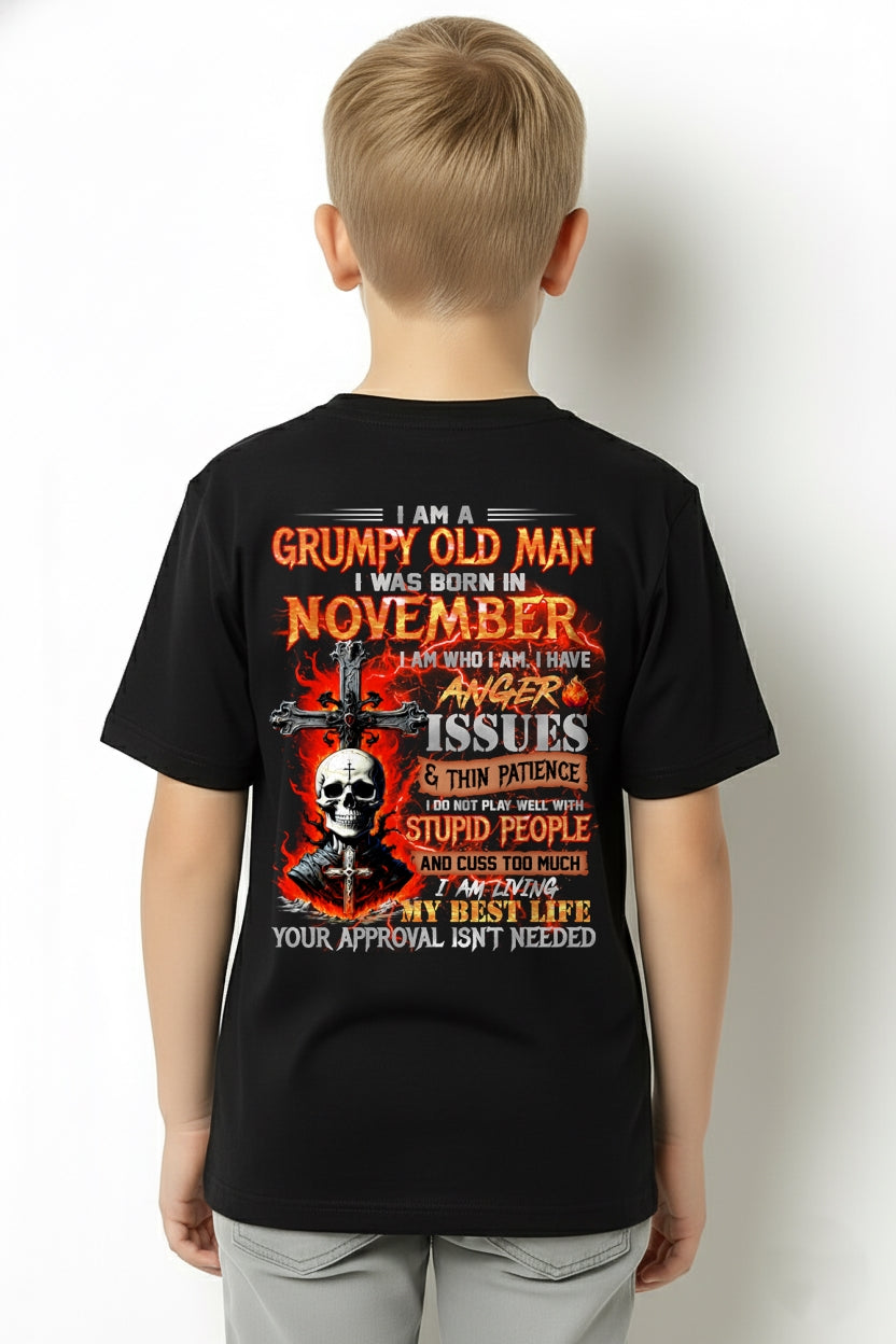 NOVEMBER - GRUMPY OLD MAN T-SHIRT - FUNNY SKULL ANGER ISSUES TEE - PERFECT GIFT FOR MEN ccdi11 / male (SKU12-319-11)