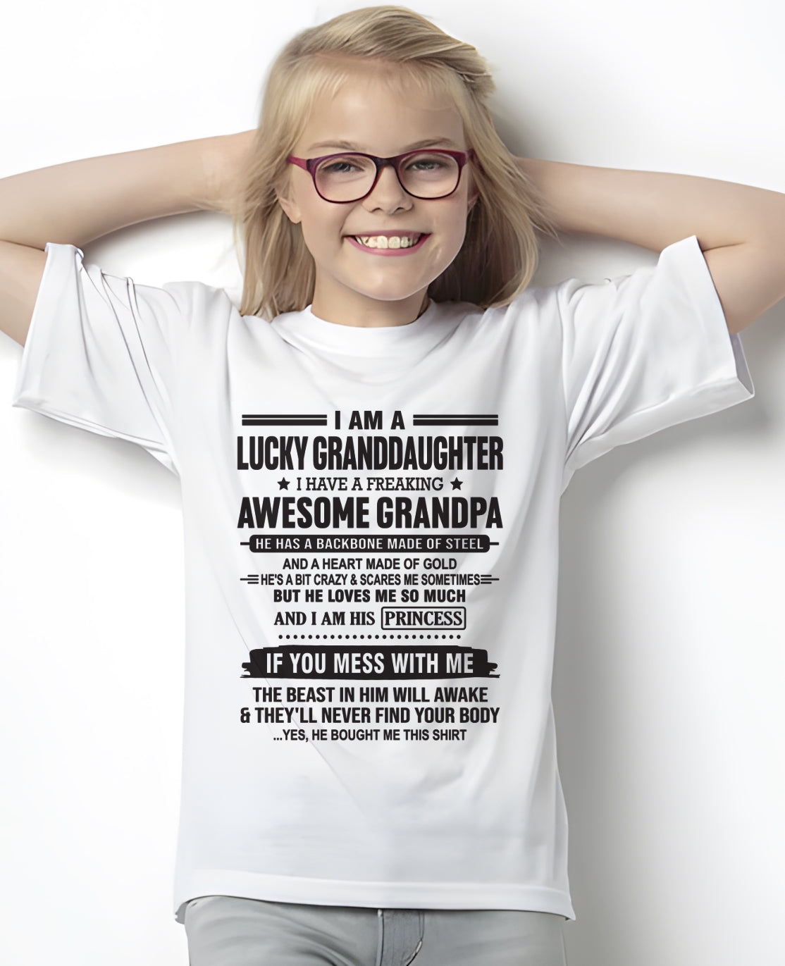 I Am A Lucky Granddaughter T-Shirt – Birthday Gift From Grandpa / Man - ccdi00 (SKU11-122-00)
