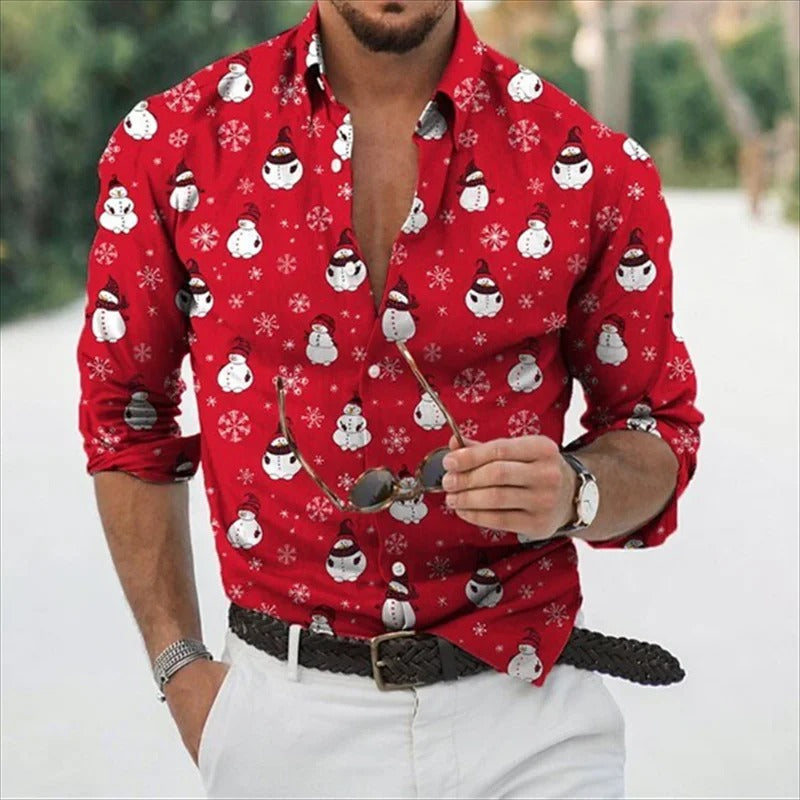 Hawaiian Shirt – Christmas Snowman Print, Funny Holiday Long Sleeve for Men & Women