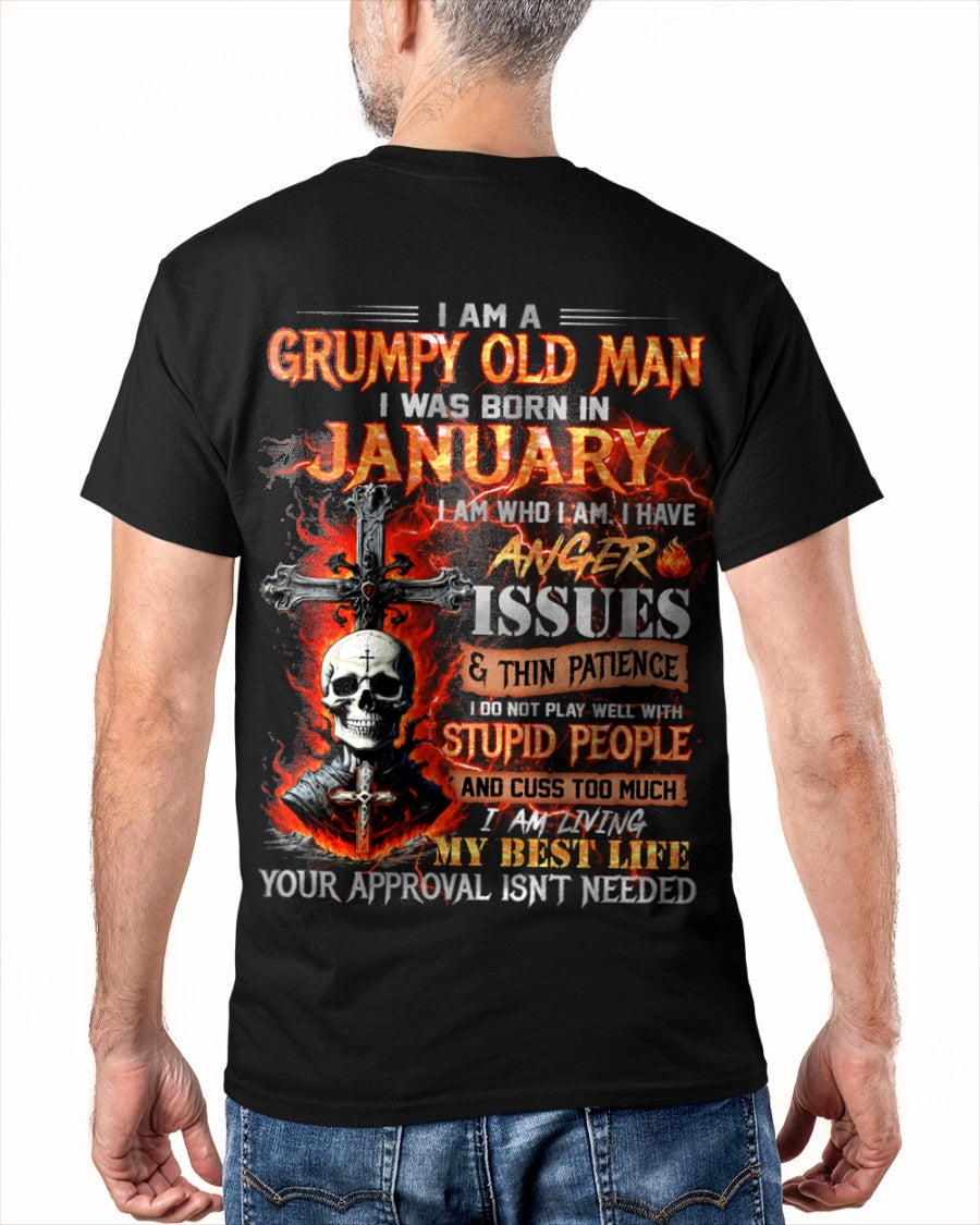 JANUARY - GRUMPY OLD MAN T-SHIRT - FUNNY SKULL ANGER ISSUES TEE - PERFECT GIFT FOR MEN ccdi01 / male (SKU12-319-01)