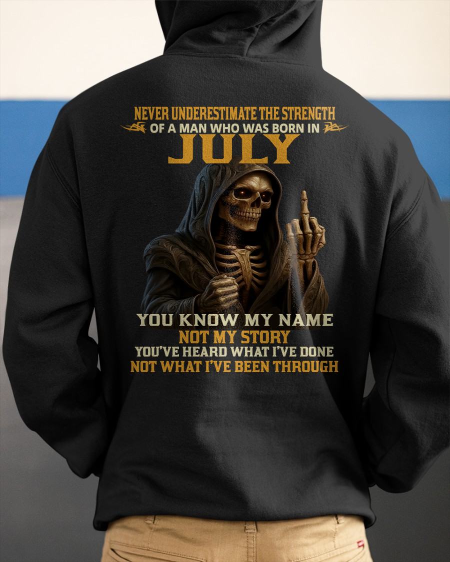 JULY - NEVER UNDERESTIMATE - BIRTHDAY T-SHIRT FOR MEN - MALE / CCDI07 (SKU26T-01-06-07)