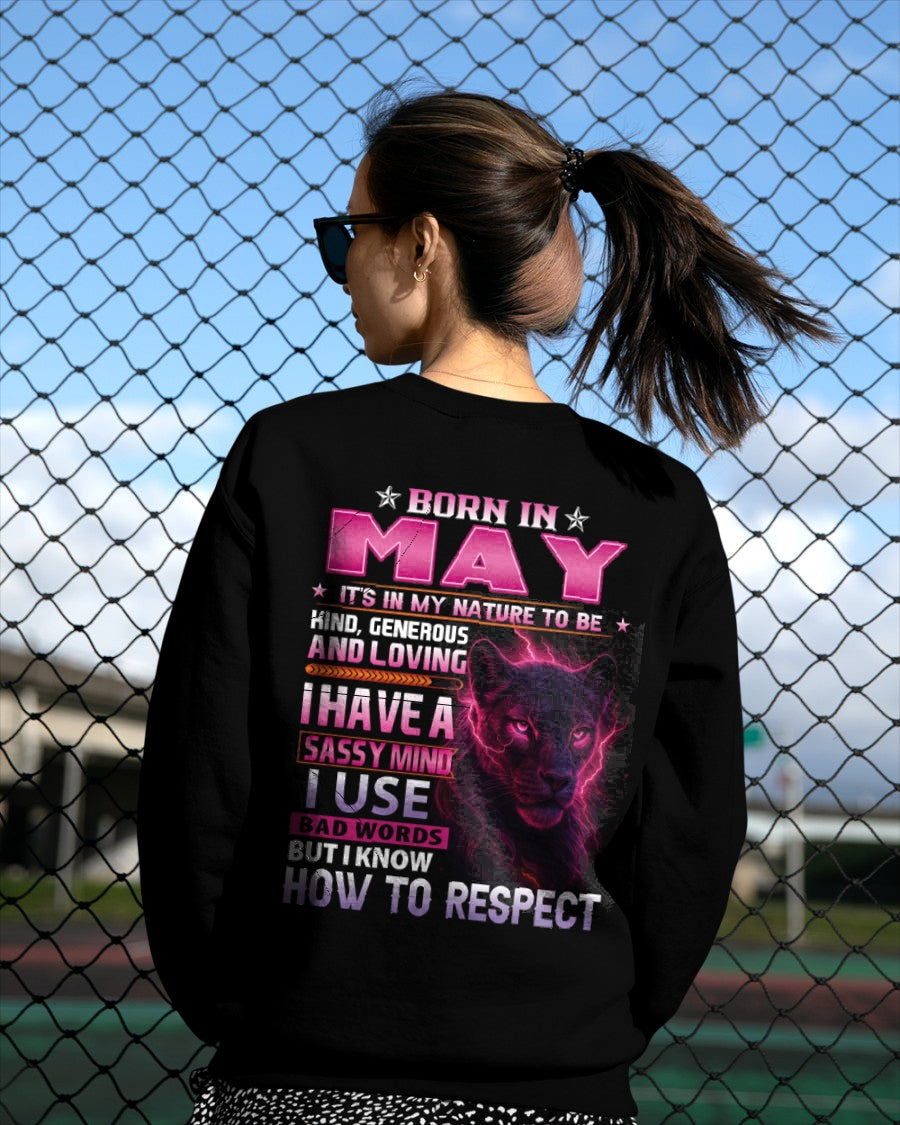 Born in May T-Shirt – Sassy Mind, Respect Quote Panther Design - FMA ccdi05 (SKU09-24-05)