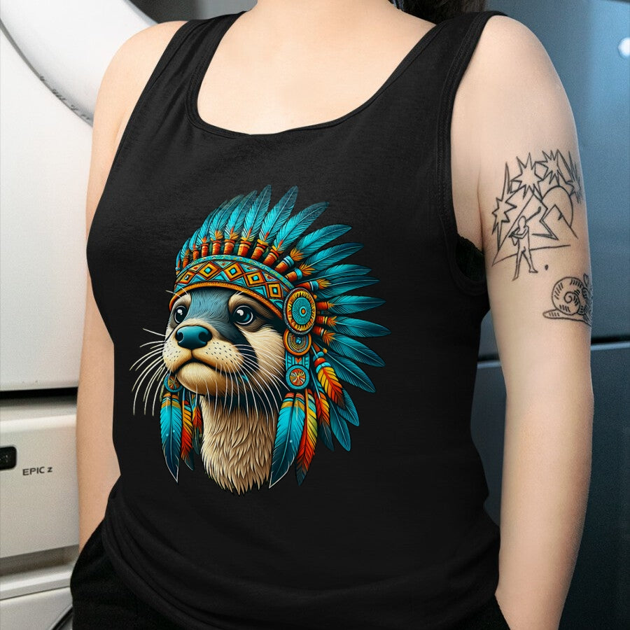 Native American T-Shirts, Vintage Native American Unisex T-Shirt/Hoodie/Sweatshirt HLT00 - Native Indian Otter Native American Indian Feathers T-Shirt (1)