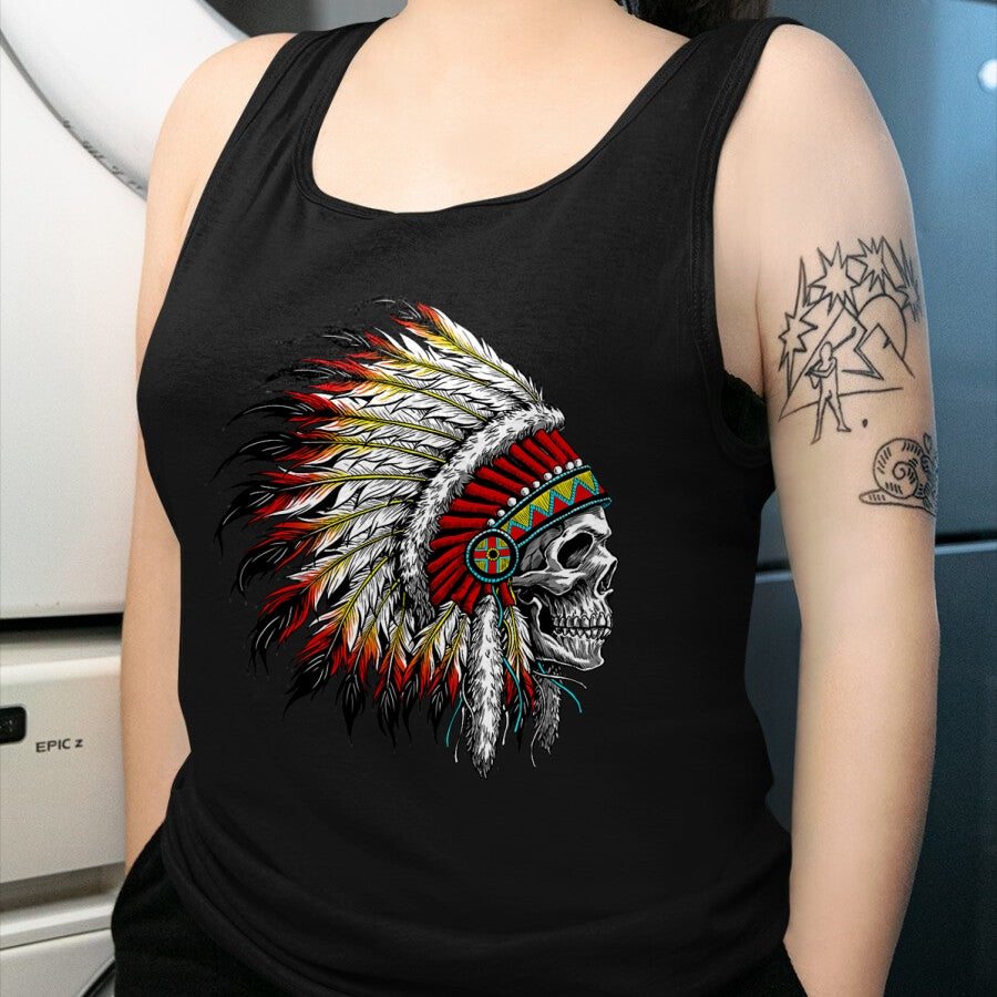 Native American T-Shirts, Vintage Native American Unisex T-Shirt/Hoodie/Sweatshirt HLT00 - Native American Indian Chief Skull Motorcycle Headdress T-Shirt (2)