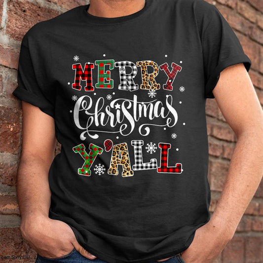 Christmas Shirts for Family, Funny christmas shirts, Christmas Unisex T-Shirt/Hoodie/Sweatshirt HLT00 - Merry Christmas Ya'll Leopard Buffalo Plaid Pajama Family T-Shirt