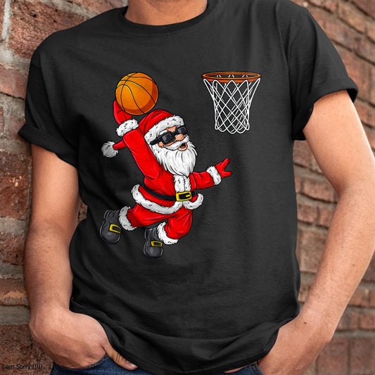 Christmas Shirts for Family, Funny christmas shirts, Christmas Unisex T-Shirt/Hoodie/Sweatshirt HLT00 - Christmas Santa Claus Dunking A Basketball Boys Kids Xmas T-Shirt