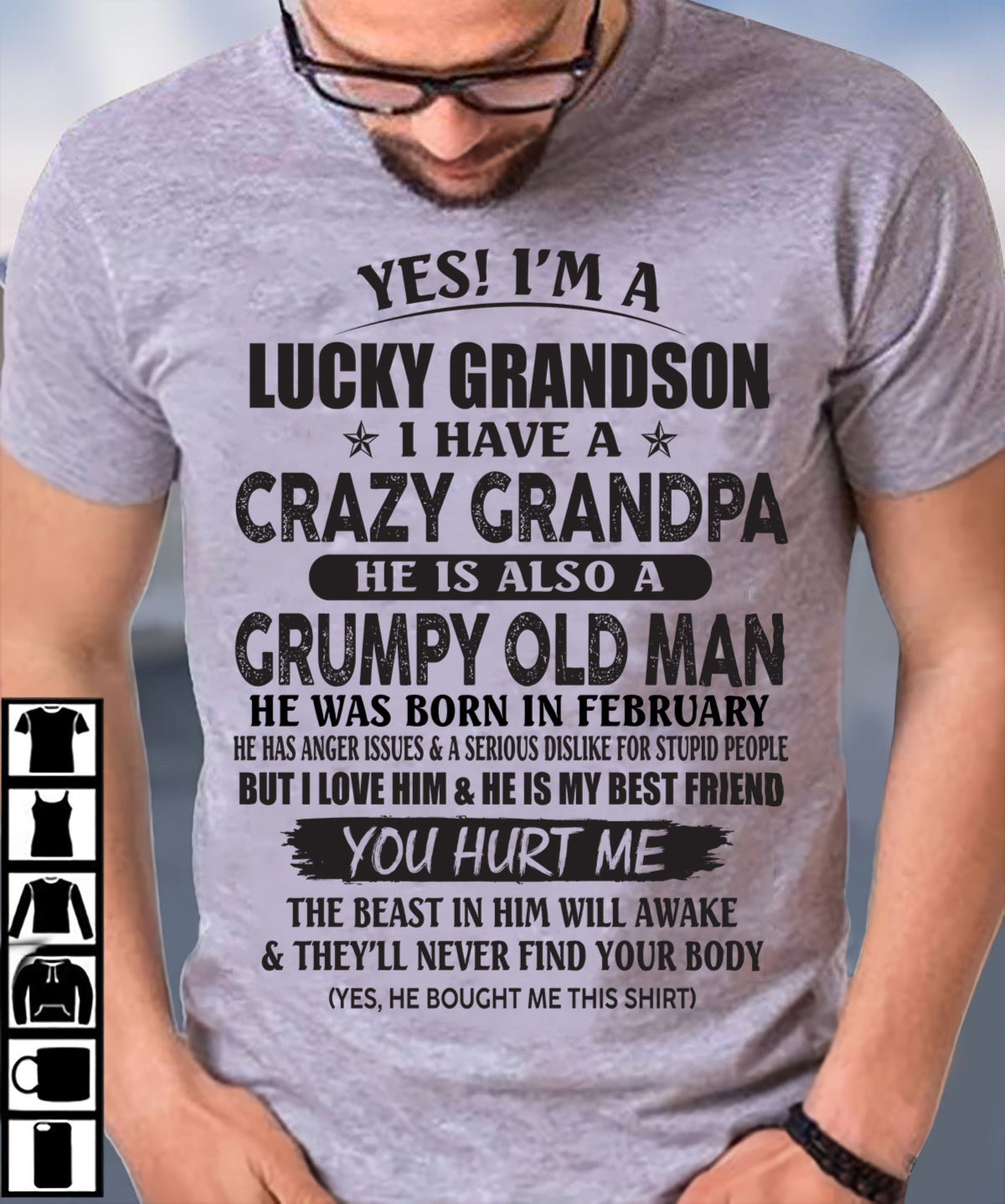 FEBRUARY - LUCKY GRANDSON OF CRAZY GRANDPA -  PERFECT GIFT FROM GRANDPA - ccdi02 (SKU12-145-02)