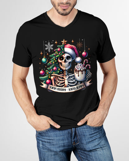 Sorta Merry Sorta Scary Skeleton Hot Cocoa Christmas Pajamas T-Shirt for men women (SKU-MRCM-1) FMA