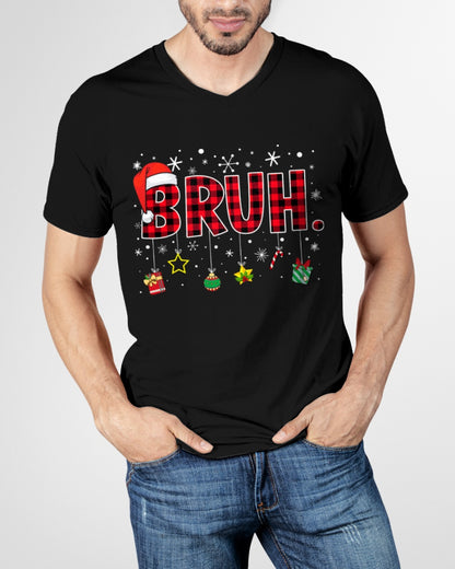 Bruh Funny Christmas Red Plaid Teens Boys Kids Xmas Pajamas T-Shirt for men women (SKU-MRCM-8) FMA male