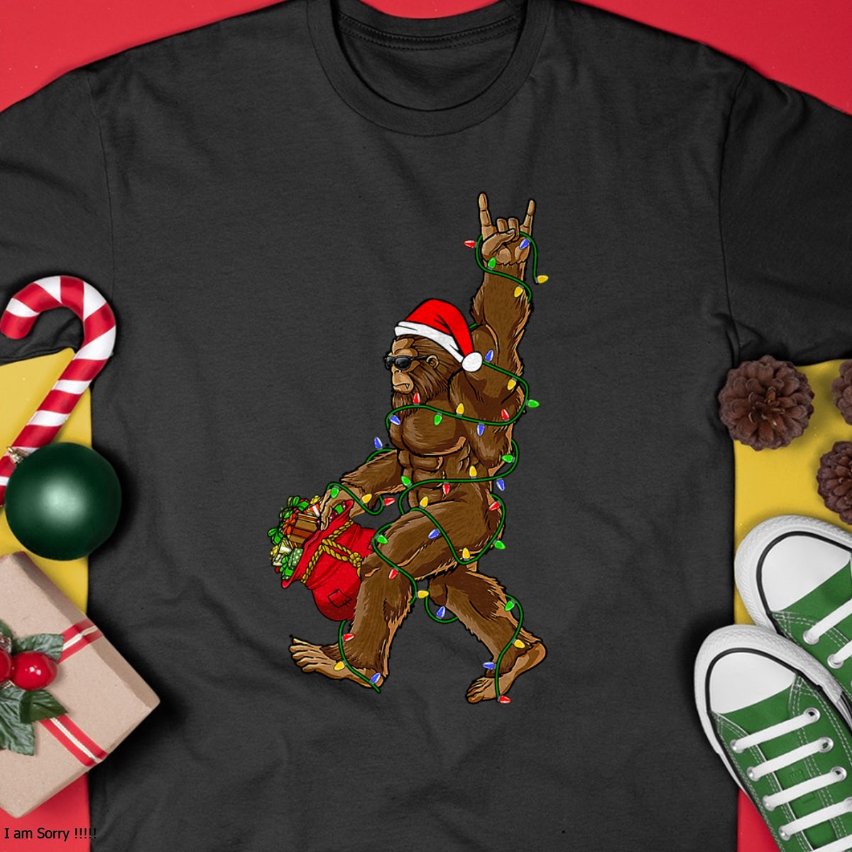 Christmas Shirts for Family, Funny christmas shirts, Christmas Unisex T-Shirt/Hoodie/Sweatshirt HLT00 - Santa Bigfoot Christmas Lights Rock Funny Sasquatch Believe T-Shirt