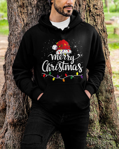 Merry Christmas Lights Red Santa Hat Xmas Family Men Women T-Shirt (SKU-MRCM-3) FMA male