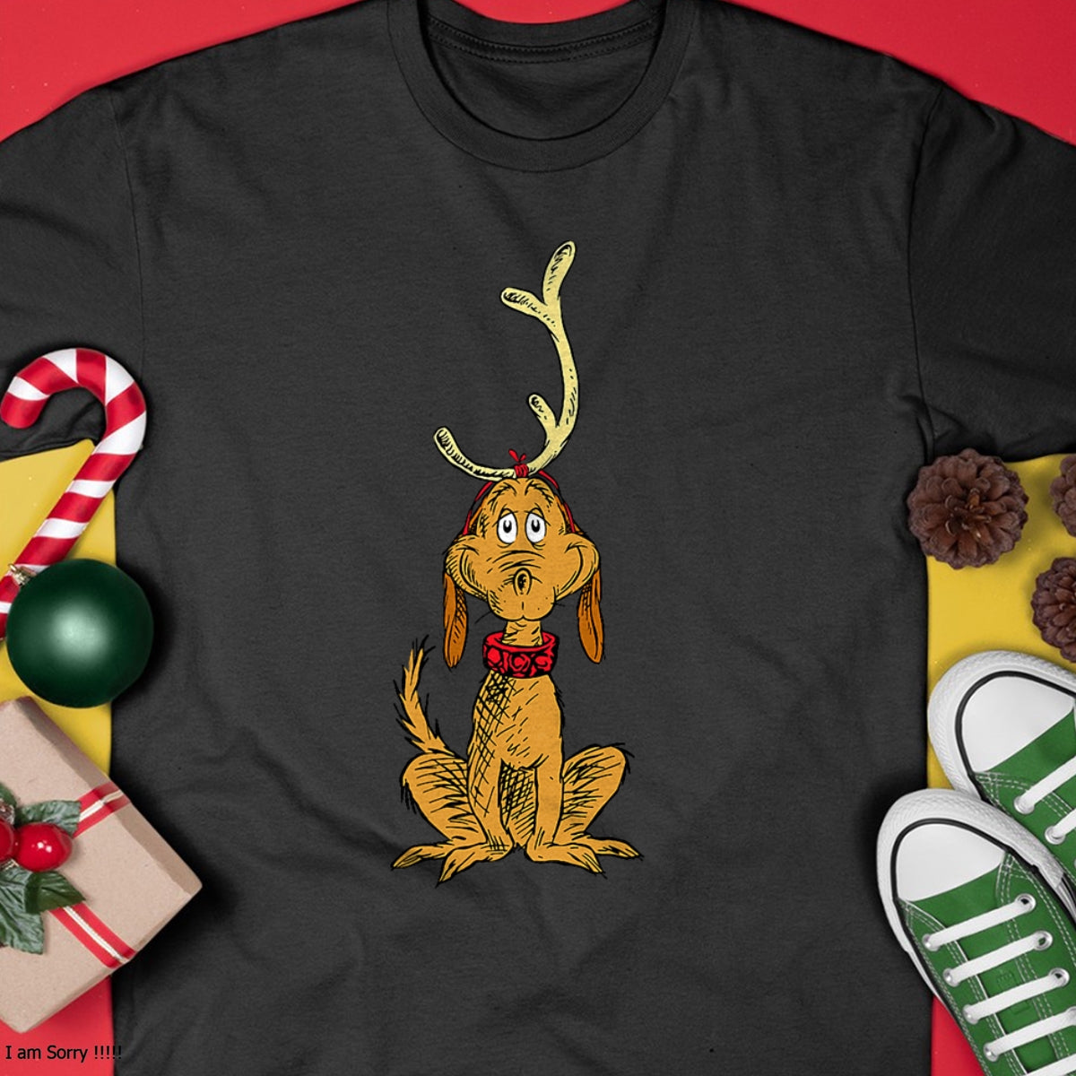 Christmas Shirts for Family, Funny christmas shirts, Christmas Unisex T-Shirt/Hoodie/Sweatshirt HLT00 - Dr. Seuss mens Classic Dr Seuss Reindeer Max T shirt, Black, Small US