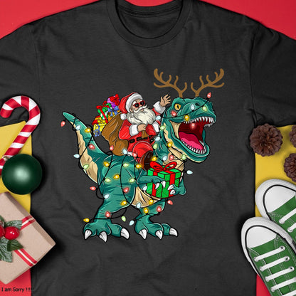 Christmas Shirts for Family, Funny christmas shirts, Christmas Unisex T-Shirt/Hoodie/Sweatshirt HLT00 - Santa Riding Dinosaur T rex Deer Kids Boys Men Christmas T-Shirt
