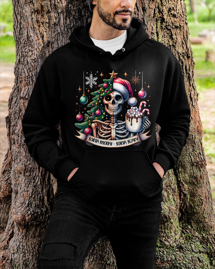 Sorta Merry Sorta Scary Skeleton Hot Cocoa Christmas Pajamas T-Shirt for men women (SKU-MRCM-1) FMA