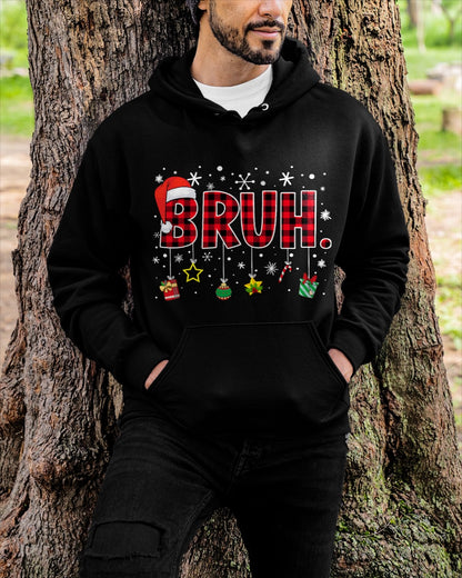 Bruh Funny Christmas Red Plaid Teens Boys Kids Xmas Pajamas T-Shirt for men women (SKU-MRCM-8) FMA male