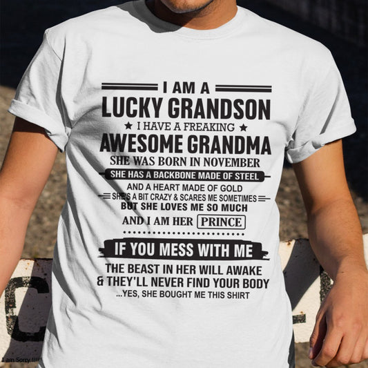 I Am A Lucky Grandson T-Shirt – Birthday Gift From November Grandma / Woman - ccdi11 (SKU11-29-11)
