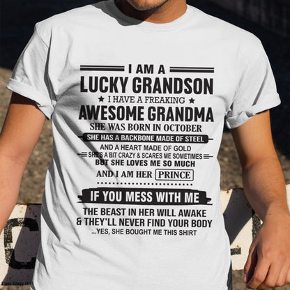 I Am A Lucky Grandson T-Shirt – Birthday Gift From October Grandma / Woman - ccdi10 (SKU11-29-10)