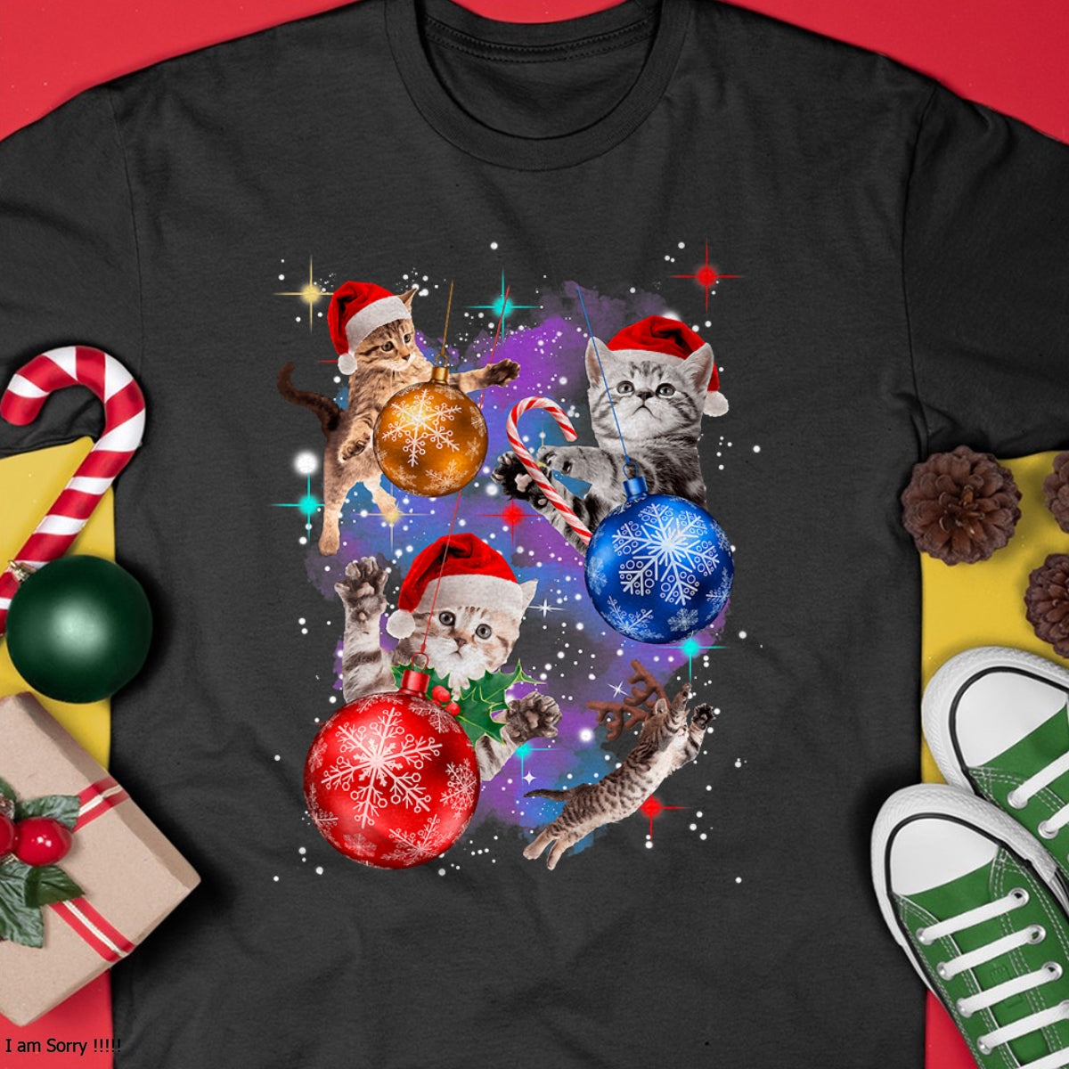 Christmas Shirts for Family, Funny christmas shirts, Christmas Unisex T-Shirt/Hoodie/Sweatshirt HLT00 - Cute Christmas Cats In Space Ornaments Graphic T-Shirt