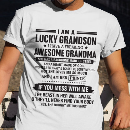 I Am A Lucky Grandson T-Shirt – Birthday Gift From Grandma / Woman - ccdi00 (SKU11-29-00)