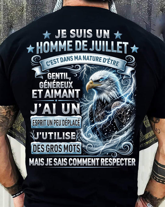 JUILLET – ESPRIT MALICIEUX MAIS SAIT RESPECTER - T-SHIRT ANNIVERSAIRE HOMME - IMPRESSION DTG PREMIUM - frCCDI07 (SKU2604-86-07)
