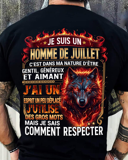 JUILLET – ESPRIT MALICIEUX MAIS SAIT RESPECTER - T-SHIRT ANNIVERSAIRE HOMME - IMPRESSION DTG PREMIUM - frCCDI07 (SKU2604-87-07)