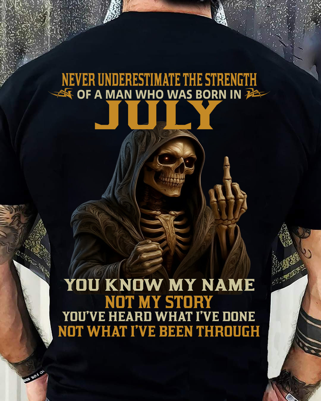 JULY - NEVER UNDERESTIMATE - BIRTHDAY T-SHIRT FOR MEN - MALE / CCDI07 (SKU26T-01-06-07)