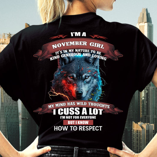 NOVEMBER - KIND, GENEROUS AND LOVING GIRL - BIRRTHDAY T-SHIRT FOR WOMAN - FMA / CCDI11 (SKU12-300-11)