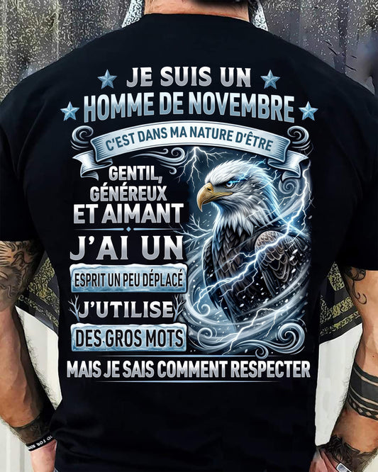 NOVEMBRE – ESPRIT MALICIEUX MAIS SAIT RESPECTER - T-SHIRT ANNIVERSAIRE HOMME - IMPRESSION DTG PREMIUM - frCCDI11 (SKU2604-86-11)