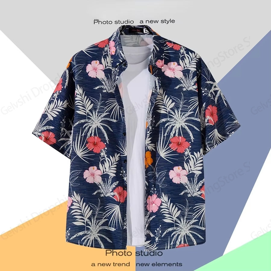 Hawaiian Shirt – Cartoon Floral 3D Print Hawaiian Shirt – Unisex Loose Beach Top