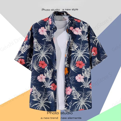 Hawaiian Shirt – Cartoon Floral 3D Print Hawaiian Shirt – Unisex Loose Beach Top