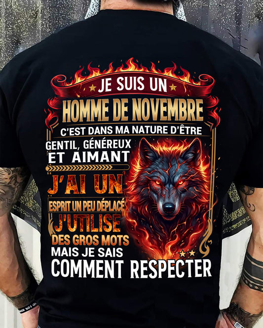 NOVEMBRE – ESPRIT MALICIEUX MAIS SAIT RESPECTER - T-SHIRT ANNIVERSAIRE HOMME - IMPRESSION DTG PREMIUM - frCCDI11 (SKU2604-87-11)