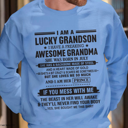 I Am A Lucky Grandson T-Shirt – Birthday Gift From July Grandma / Woman - ccdi07 (SKU11-29-07)