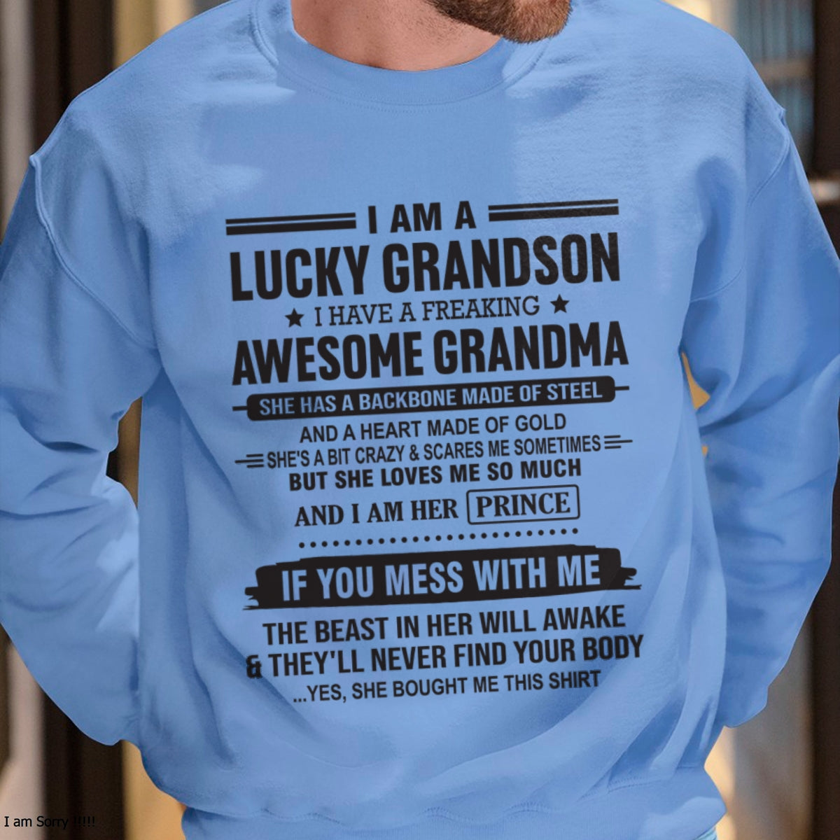I Am A Lucky Grandson T-Shirt – Birthday Gift From Grandma / Woman - ccdi00 (SKU11-29-00)