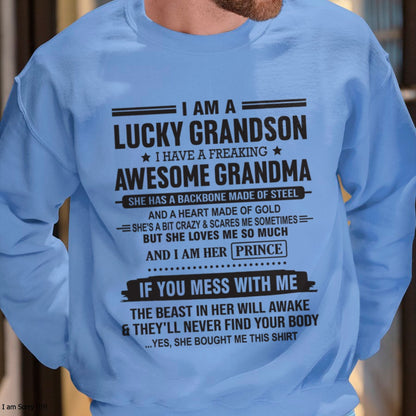 I Am A Lucky Grandson T-Shirt – Birthday Gift From Grandma / Woman - ccdi00 (SKU11-29-00)