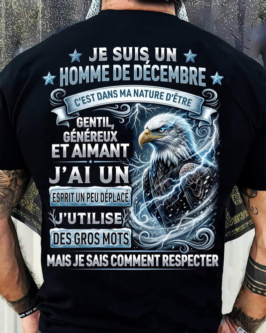 DÉCEMBRE – ESPRIT MALICIEUX MAIS SAIT RESPECTER - T-SHIRT ANNIVERSAIRE HOMME - IMPRESSION DTG PREMIUM - frCCDI12 (SKU2604-86-12)