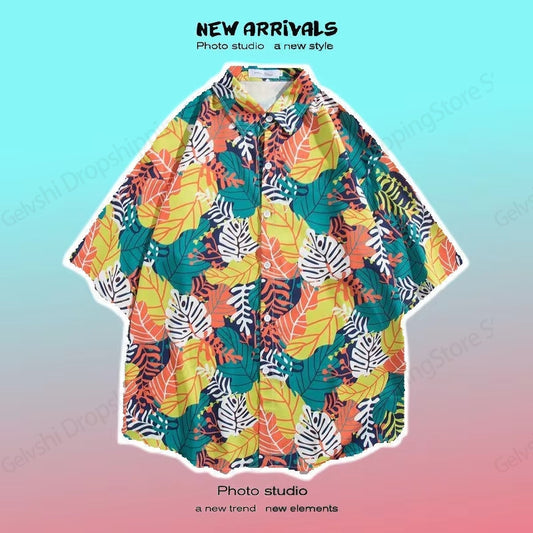 Hawaiian Shirt – Cartoon Floral 3D Print Hawaiian Shirt – Unisex Loose Beach Top
